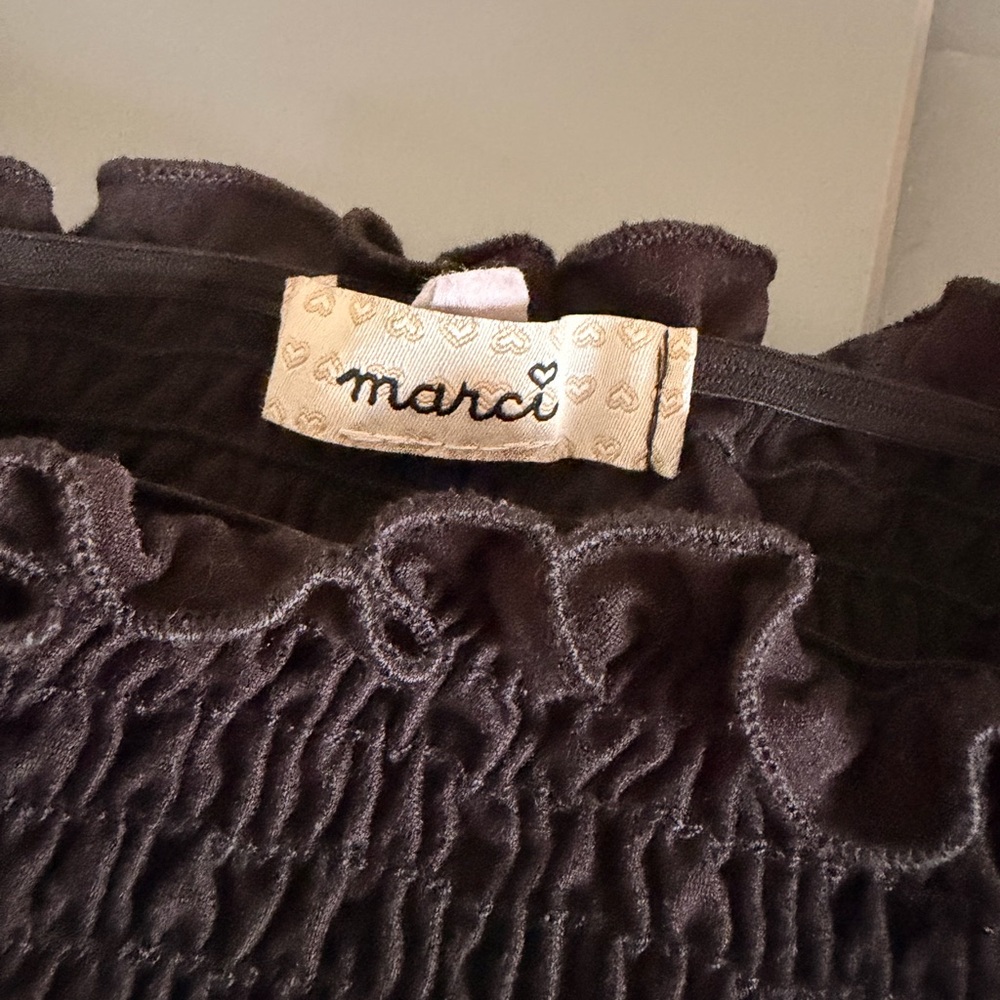 Black Smocked Strapless Ruffle Hem Camisole - Picture 6 of 7